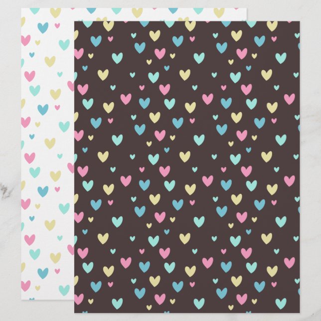 Colorful Pastel Hearts all over Scrapbook Paper (Front/Back)