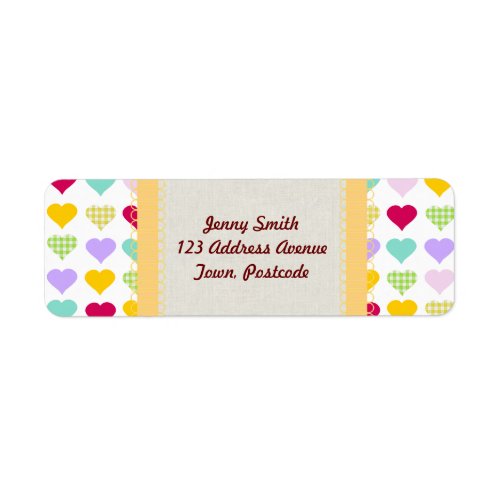 Colorful pastel hearts pattern label