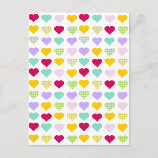 Colorful pastel hearts pattern postcard