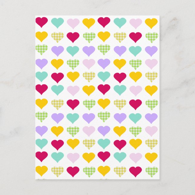 Colorful pastel hearts pattern postcard (Front)