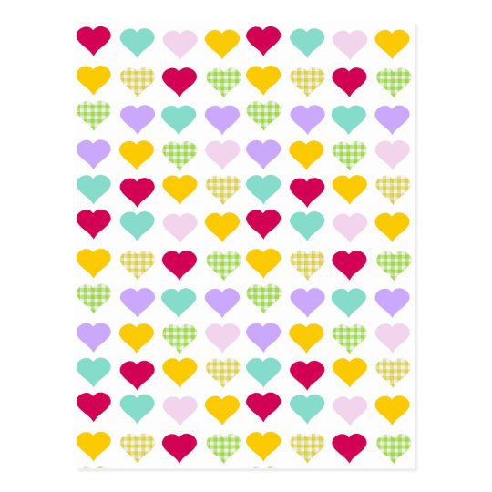 Colorful pastel hearts pattern postcard