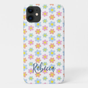 Colorful pastel hippy flowers girly 70s design iPhone 11 case