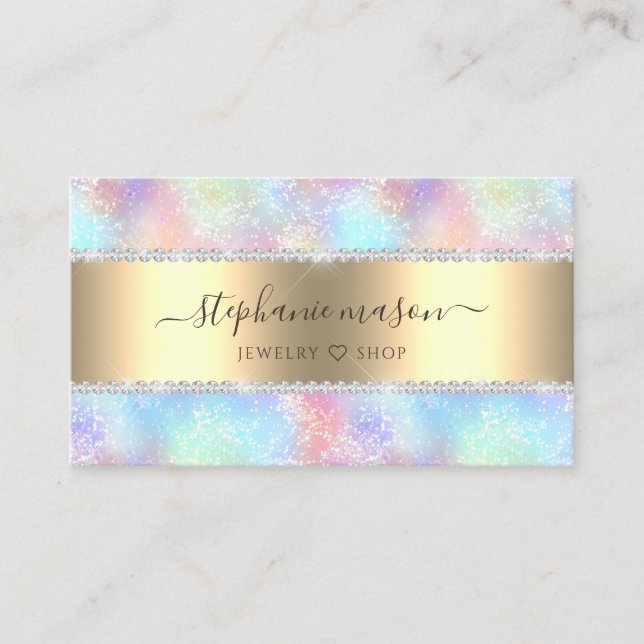 Colorful Pastel Holographic Glitter Diamonds Girly Calling Card (Front)