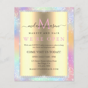 Colorful Pastel Holographic Glitter Diamonds Salon Flyer
