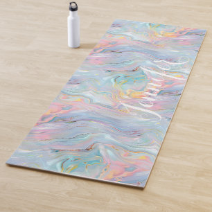 Colorful Pastel Holographic Marble Swirls Yoga Mat