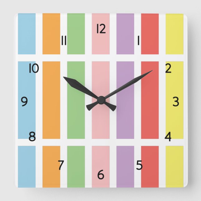 Colorful Pastel Hues Square Wall Clock (Front)
