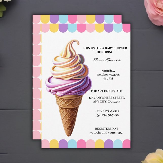 Colorful Pastel Ice Cream Sundae Baby Shower Invitation (Creator Uploaded)