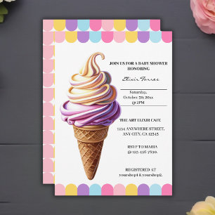 Colorful Pastel Ice Cream Sundae Baby Shower Invitation