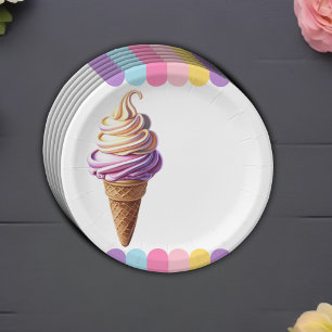 Colorful Pastel Ice Cream Sundae Baby Shower Paper Plates