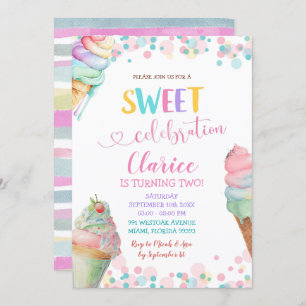 Colorful pastel Ice Cream Sweet Birthday Invitation