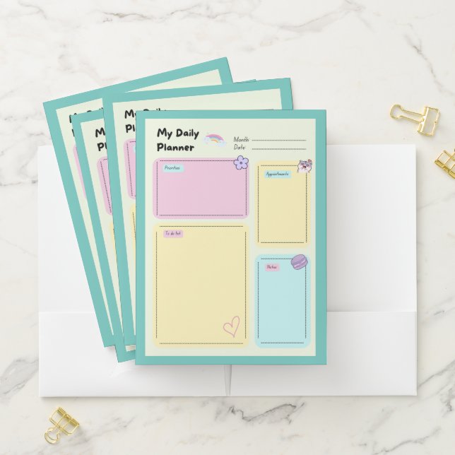 Colorful Pastel Kawaii Cute Daily Planner Pocket Folder (In Situ)