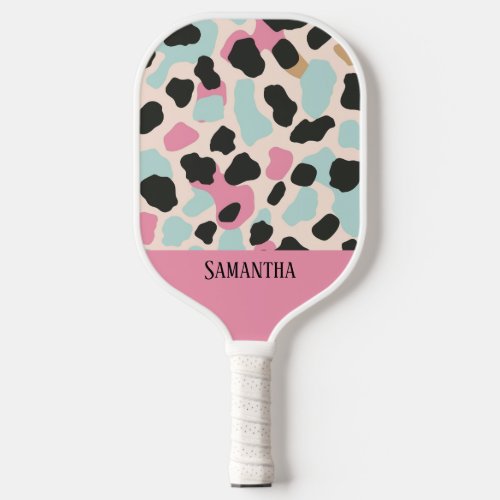 Colorful Pastel Leopard Print Seamless Pattern Pic Pickleball Paddle