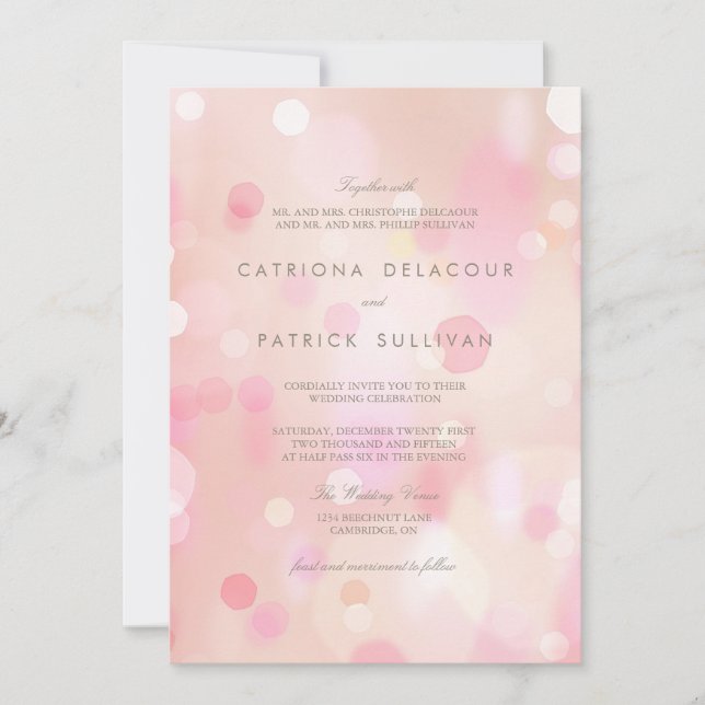 Colorful Pastel Lights Bokeh Wedding Invitation (Front)