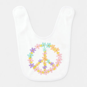 Colorful Pastel Mermaid Colors Floral Peace Sign Baby Bib