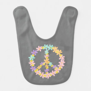 Colorful Pastel Mermaid Colors Floral Peace Sign Baby Bib