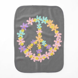 Colorful Pastel Mermaid Colors Floral Peace Sign  Baby Burp Cloth