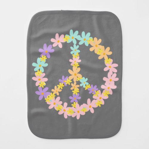 Colorful Pastel Mermaid Colors Floral Peace Sign  Baby Burp Cloth