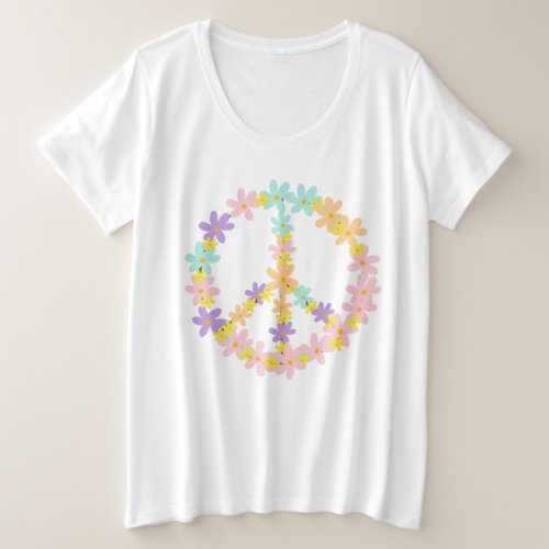 Colorful Pastel Mermaid Colors Floral Peace Sign  Plus Size T_Shirt