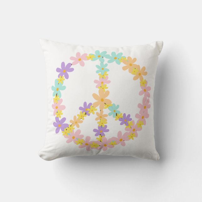 Colorful Pastel Mermaid Colors Floral Peace Sign  Throw Pillow (Front)