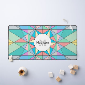 Colorful Pastel Mosaic Triangle Star Monogram Desk Mat