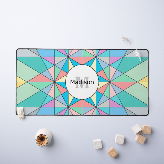 Colorful Pastel Mosaic Triangle Star Monogram Desk Mat (Kids Table)