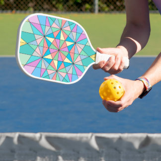 Colorful Pastel Mosaic Triangle Star Pattern Pickleball Paddle