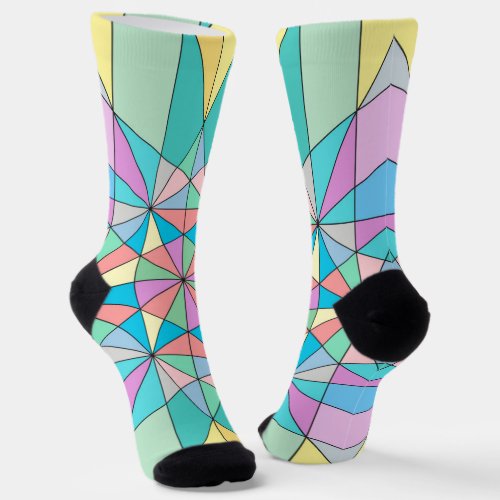 Colorful Pastel Mosaic Triangle Star Pattern Socks