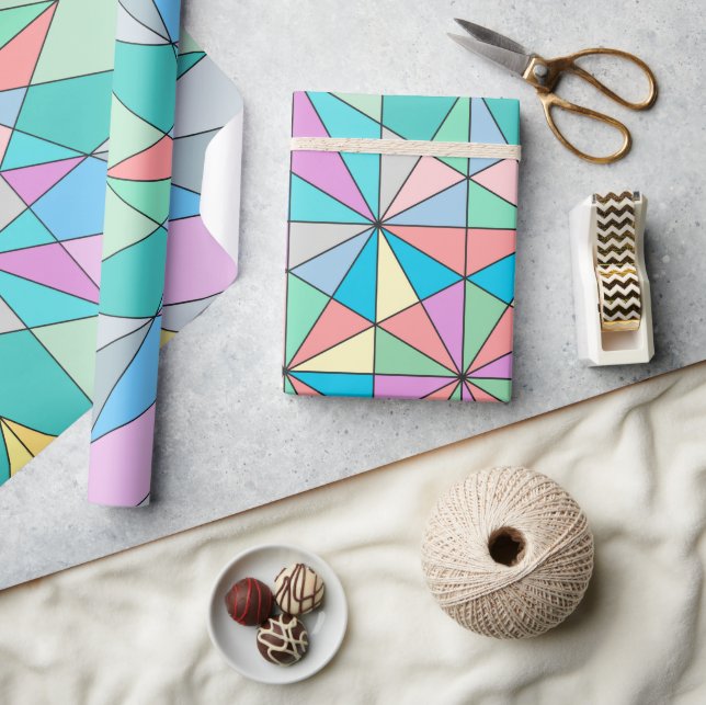 Colorful Pastel Mosaic Triangle Star Pattern Wrapping Paper (Crafts)
