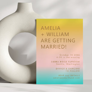 Colorful Pastel Ombre Gradient Summer Wedding Invitation
