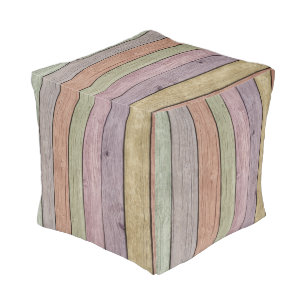 Colorful Pastel Painted Weathered Wood Planks Pouf