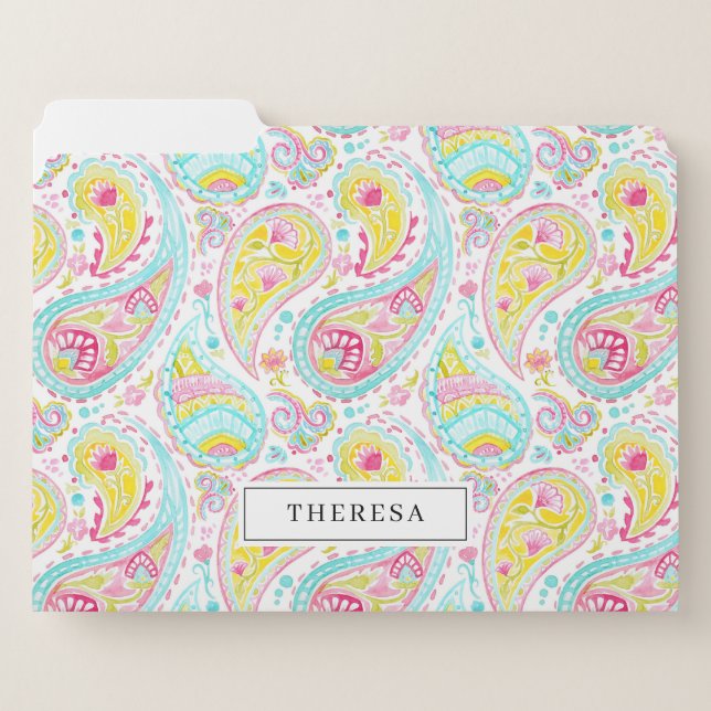 Colorful Pastel Paisley Pattern Personalized File Folder (Front Left)