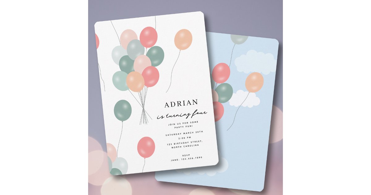 Colorful Pastel Party Balloons Birthday Party Invitation | Zazzle