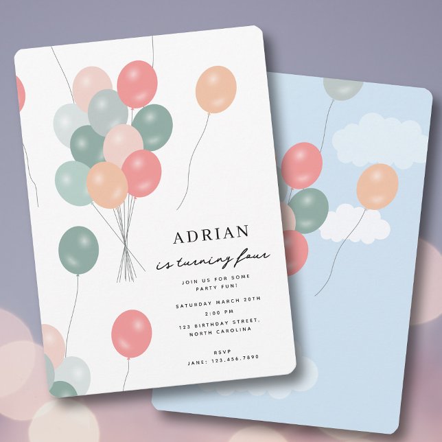 Colorful Pastel Party Balloons Birthday Party Invitation (Colorful Pastel Party Balloons Birthday Party Invitation)
