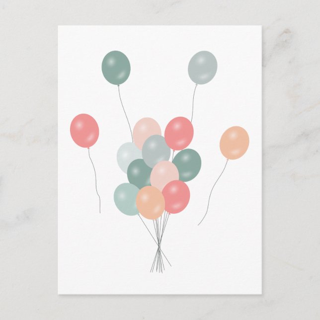 Colorful Pastel Party Balloons  Holiday Postcard (Front)