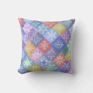 Colorful Pastel Patchwork Snowflake Throw Pillow