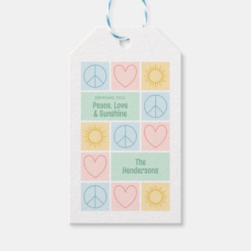 Colorful Pastel Peace Love and Sunshine Holiday Gift Tags