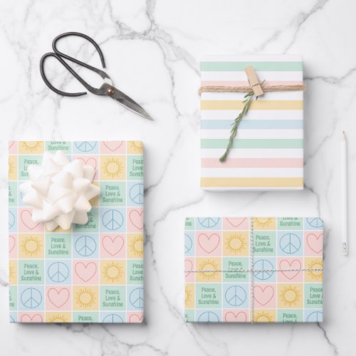 Colorful Pastel Peace Love Sunshine Holiday  Wrapping Paper Sheets