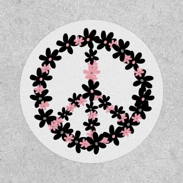 Colorful Pastel Pink Black Floral Peace Sign    Patch (Front)
