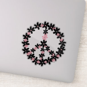 Colorful Pastel Pink Black Floral Peace Sign Sticker
