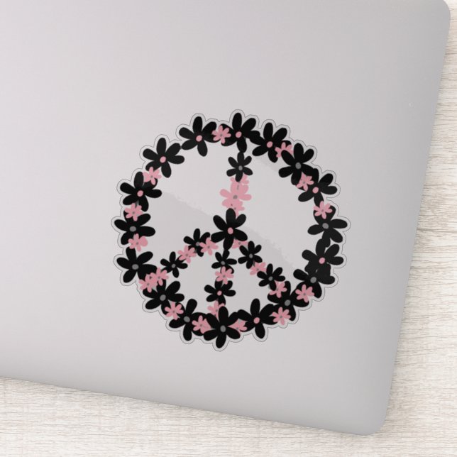 Colorful Pastel Pink Black Floral Peace Sign   Sticker (Detail)