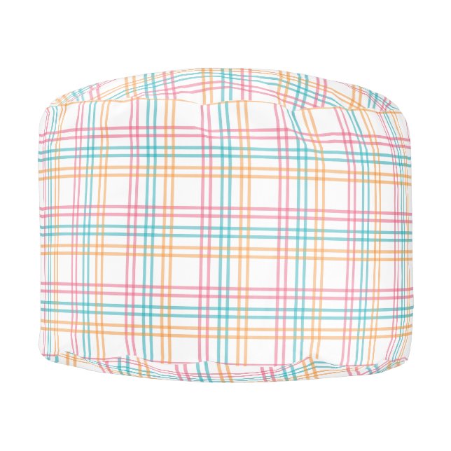 Colorful Pastel Plaid Round Pouf (Front)