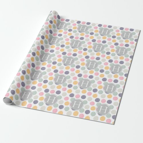 colorful pastel polka dot pattern monogram wrapping paper