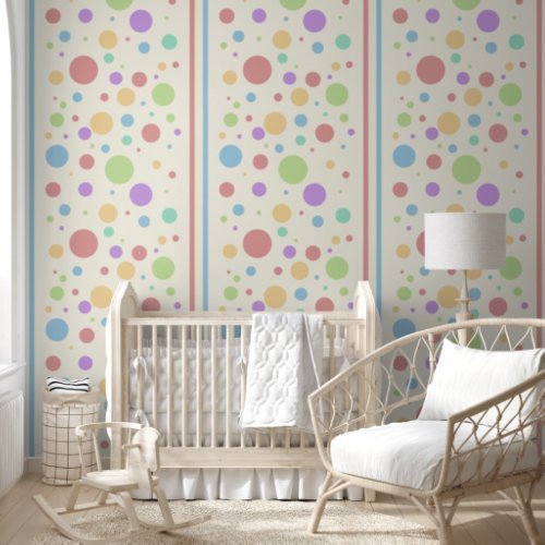 Colorful Pastel Polka Dots and Stripes Wallpaper