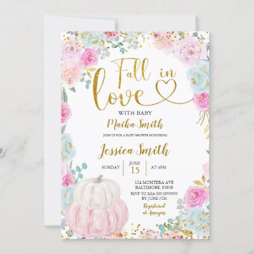 Colorful Pastel Pumpkin Fall In Love Baby Shower Invitation