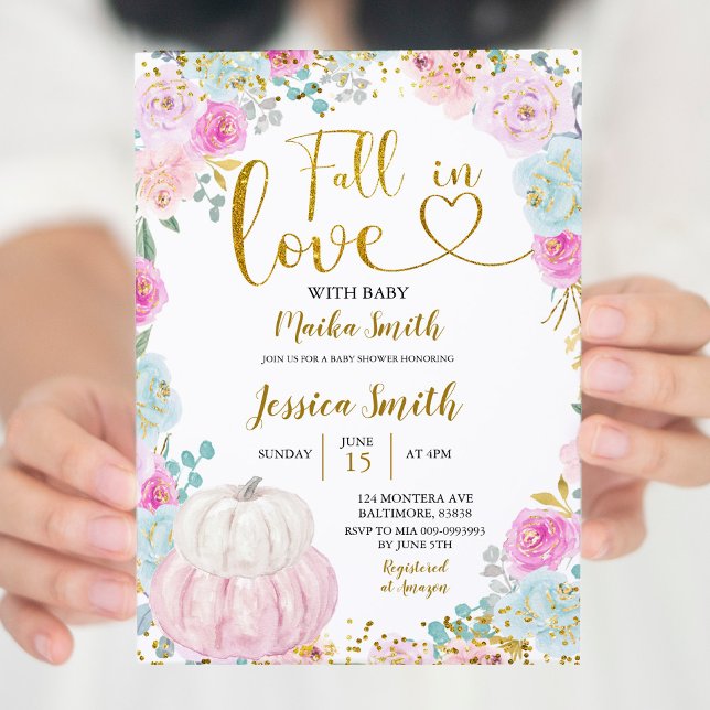 Colorful Pastel Pumpkin Fall In Love Baby Shower Invitation (Creator Uploaded)