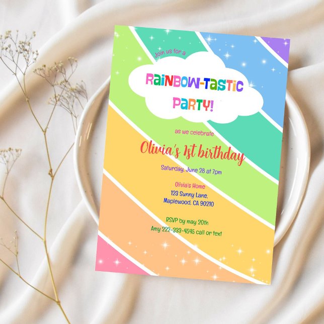 Colorful Pastel Rainbow 1st Birthday Invitation (Creator Uploaded)
