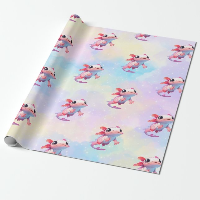 Colorful Pastel Rainbow Axolotl  Wrapping Paper (Unrolled)