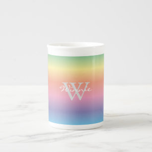 Colorful Pastel Rainbow Colors Monogram Bone China Mug