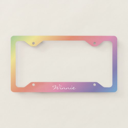 Colorful Pastel Rainbow Colors Monogram License Plate Frame