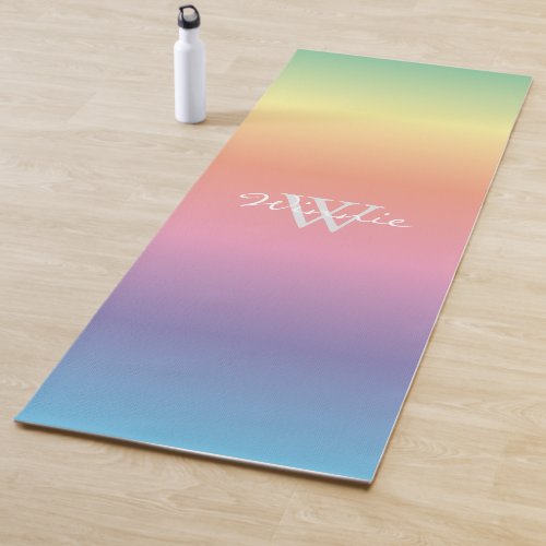Colorful Pastel Rainbow Colors Monogram Yoga Mat